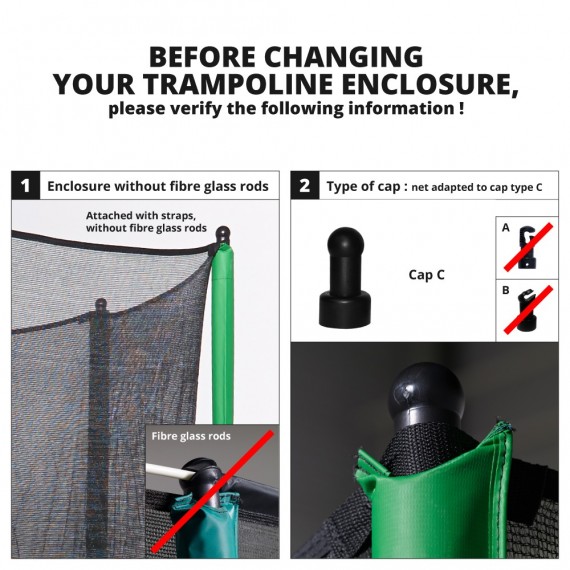 Filet textile pour trampoline Ø 305 à 6 montants avec sangles Filet textile pour trampoline Ø 305 à 6 montants avec sangles