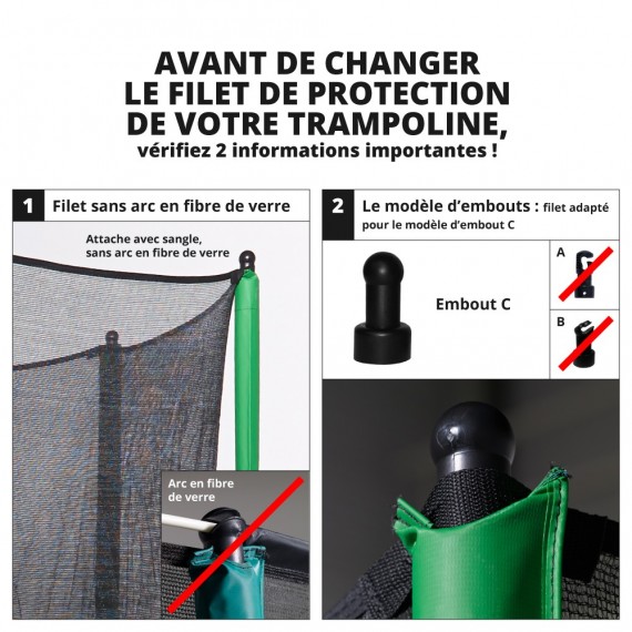 Filet textile pour trampoline Ø 305 à 6 montants avec sangles Filet textile pour trampoline Ø 305 à 6 montants avec sangles
