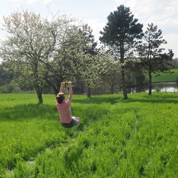 Zip line traverse for large gardens