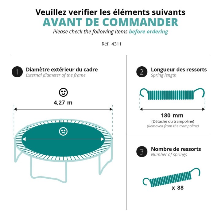 Toile de saut pour trampoline Ø427 à 88 ressorts 180 mm
