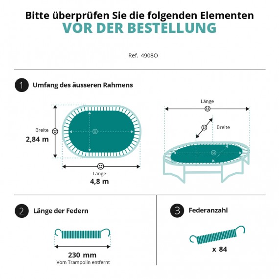 Toile de saut pour trampoline Ovalie 490 à 84 ressorts 230 mm