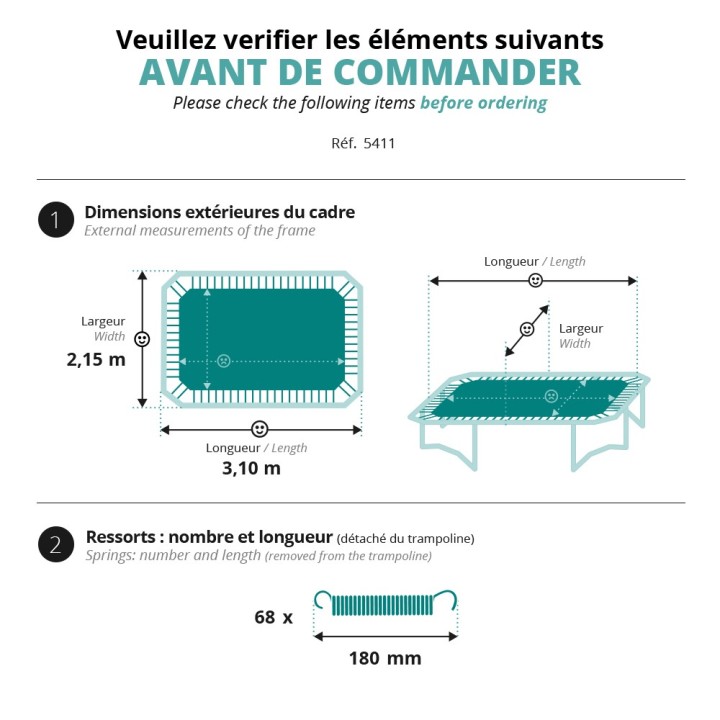Toile de saut pour trampoline Apollo Sport 300 à 68 ressorts 180 mm