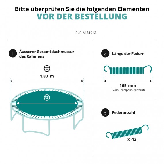 Toile de saut pour trampoline Ø183 à 42 ressorts 165 mm