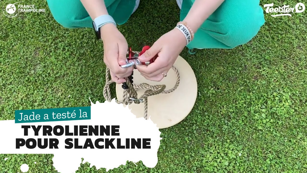 Sangle Slackline XL de chez France Trampoline - Transformation en tyrolienne