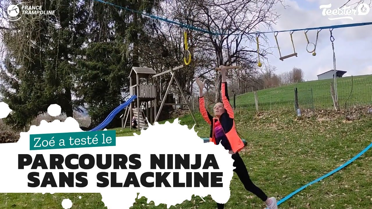 Parcours ninja + slackline 15m de chez France Trampoline - Démonstration sans slackline