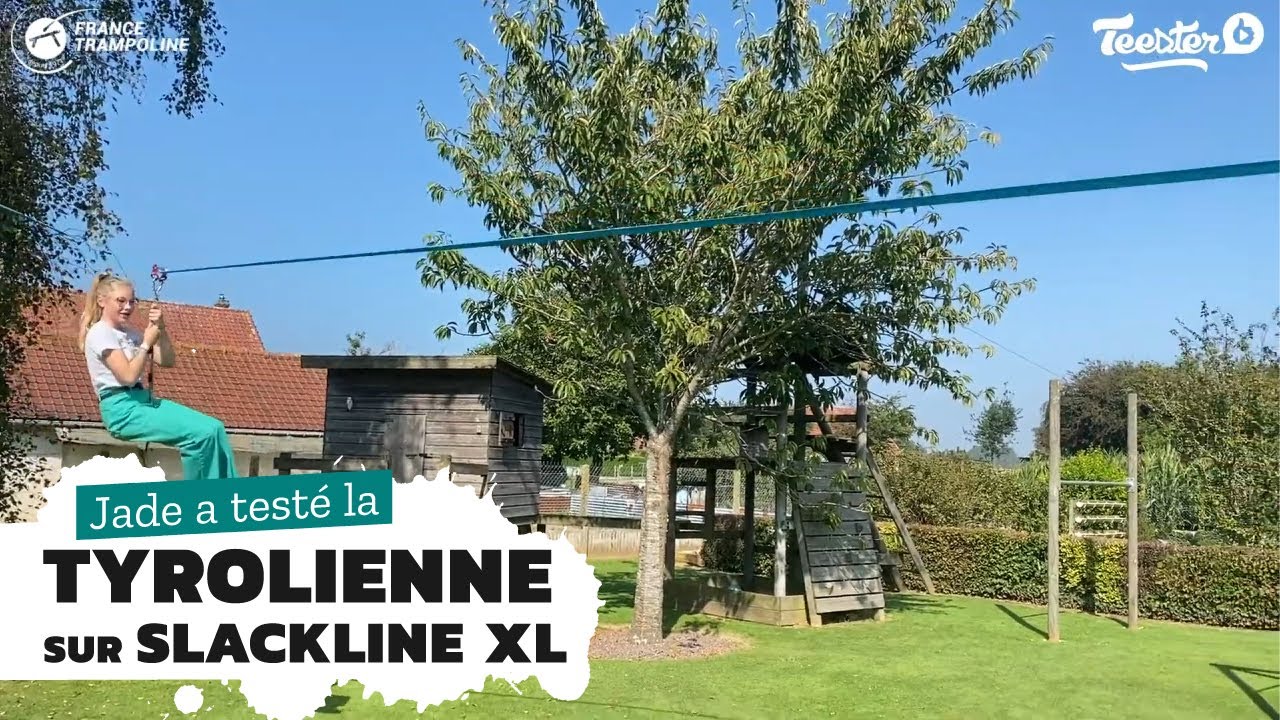 Sangle Slackline XL de chez France Trampoline - Utilisation de la poulie tyrolienne