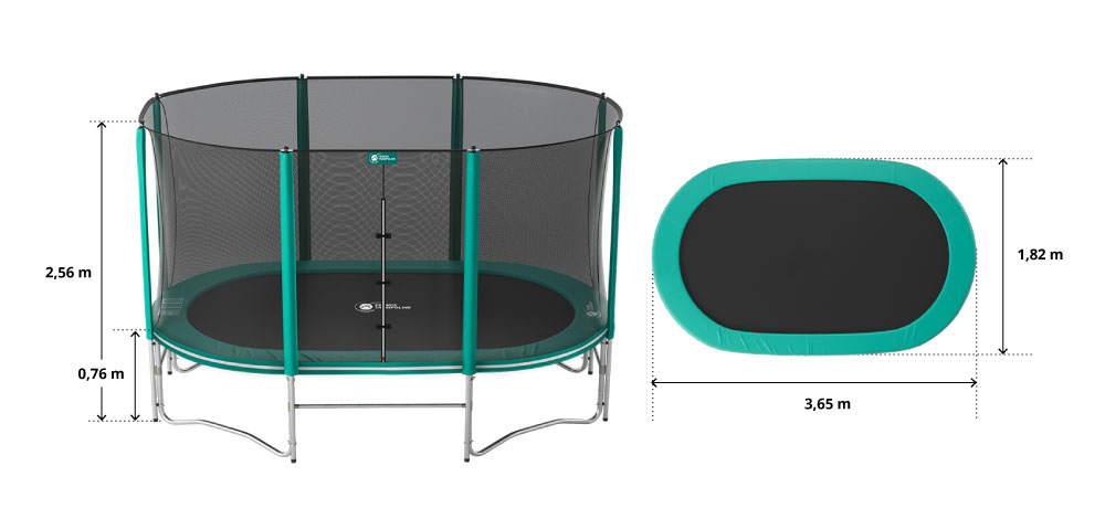 illustration de caractéristiques du produit 12ft Ovalie 360 Trampoline - Pack XXL