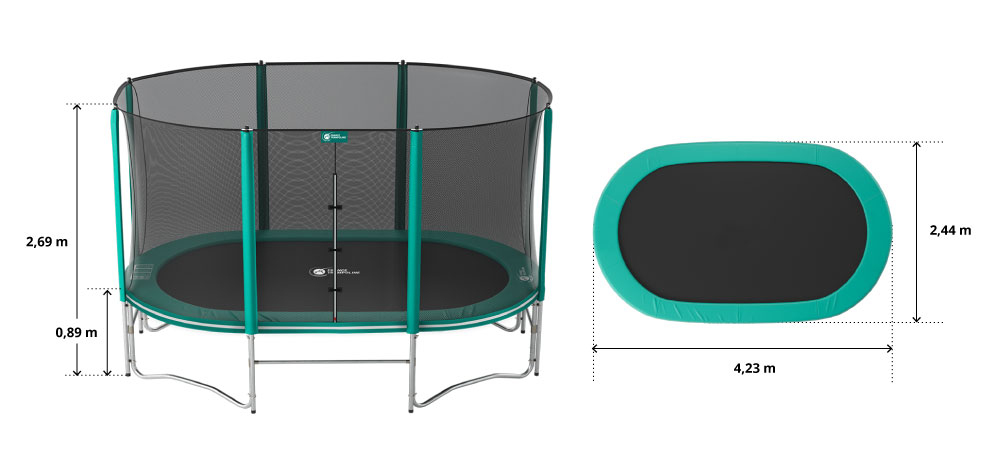 illustration de caractéristiques du produit 14ft Ovalie 430 trampoline - Pack XXL