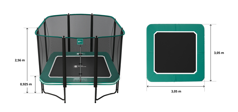 illustration de caractéristiques du produit Trampoline Apollo Square 300 - Pack XXL