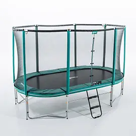 Oval garden trampoline with enclosure