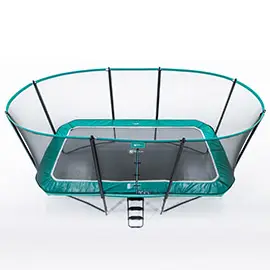 Rectangular garden trampoline with enclosure